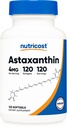 Nutricost Astaxanthin 4mg, Gluten Free and Non- GMO, 120 Softgels (Persediaan Bulan 4)
