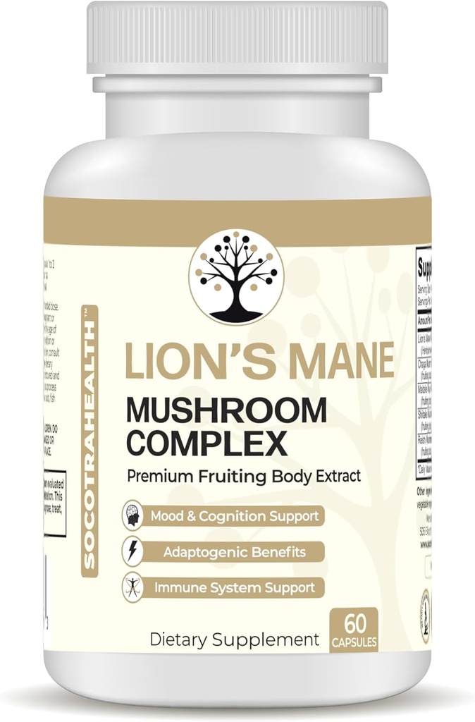 Lions Mane Mushroom Suplement - Premium Fruiting Body Extract - with Chaga, Maitake, Shiitake - Reishi - Mood, Brain and Imune Duptogen - Non-GMO - 60 Vegan Capsules