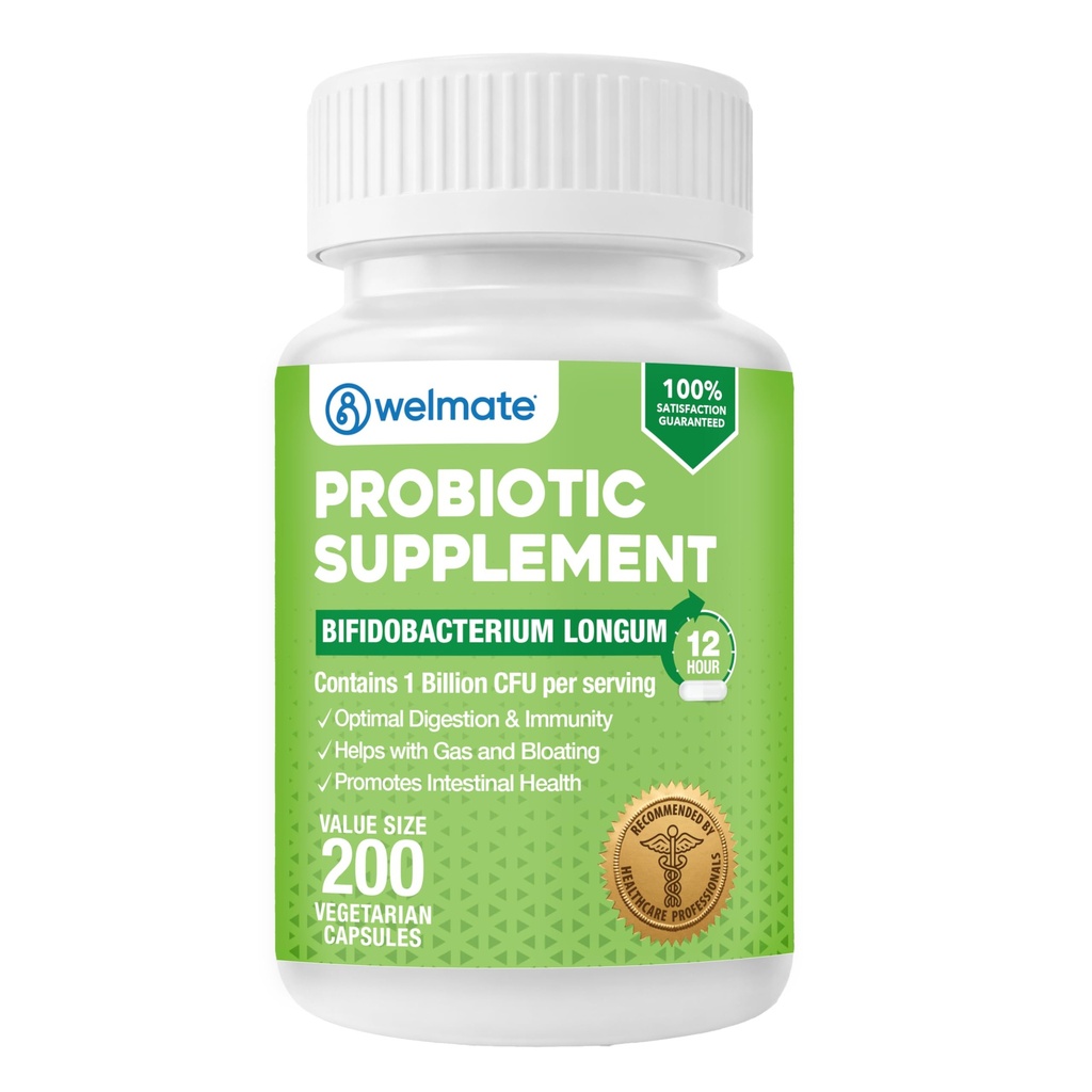 WELMATE Bifidobacterium - Probiotic Supplement - Support Gut Health - Imune Durane - Digetical Enzymes - Gluten Free - Vegan - Pria & Womens Probiotic - Ukuran Nilai - 200 Cacah