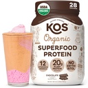 KOS Vegan Powder Erythritol Free, Chocolate - Organic Pea Protein Blend, Plant Based Superfood Rich di Vitamin & Minamins - Keto, Dairy Free - Meal Replacement for Women & Men, 28 Servis