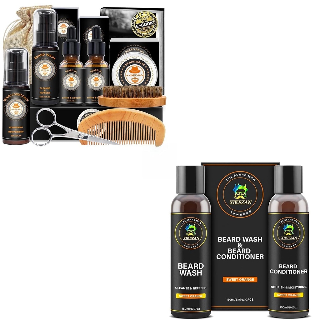 XIKEZAN Gifts for Men w / Beard Kit and Beard Shampo and Conditioner Set