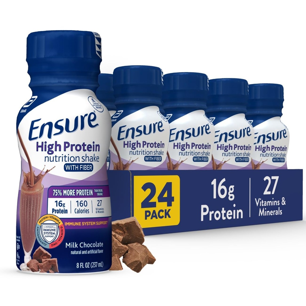Pastikan Tinggi Protein Botol Susu Cokelat Shake dengan Fiber, Siap untuk Minum, 16g Protein dan 27 Vitamin dan Mineral, 8 quid oz, 24 Pack