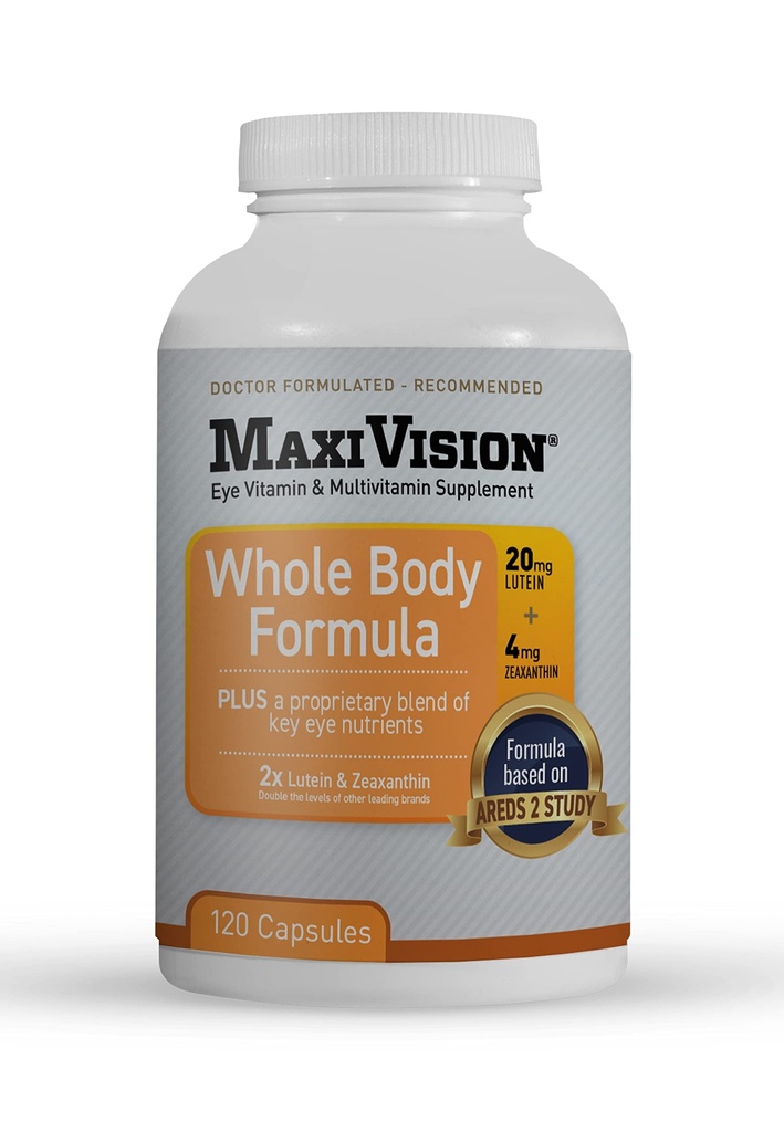 MaximVision ® AREDS 2 Whole Body Formula - AREDS 2 Eye Vitamine w / Lutein dan workxanthin - for Macular Suplemen untuk Mata Strain - 120 Capsules Count, 1 Botol
