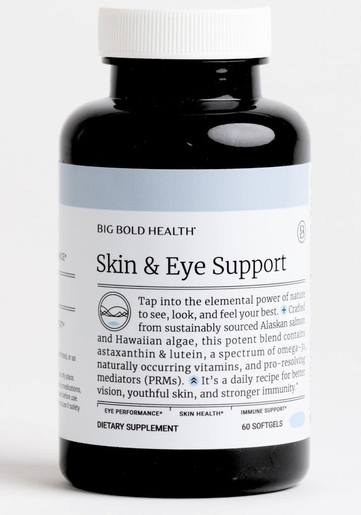 BIG BOLD HEADTH Skin & Eye Dukung Omega-3 Tambahan dengan Oil Salmon Alaska, DHA, Astaxanthin & Lutein untuk Vision, Skin Health (60 Softgels)