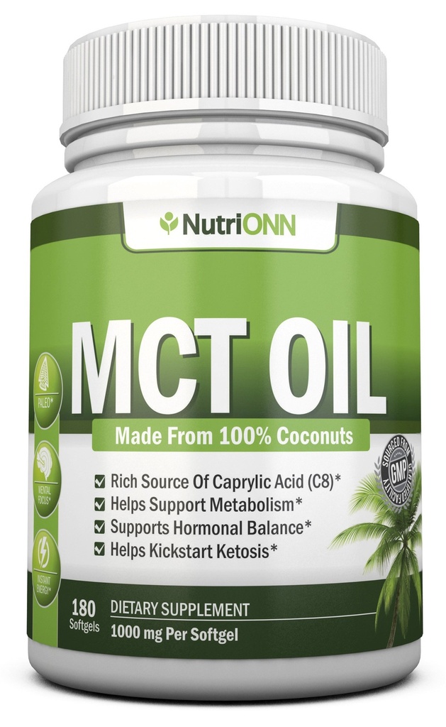 MCT Oil - 3000mg Per Serving - 180 Softgels - terbuat dari 100% Kelainan Organik - Non GMO, Cold Menekan, Paleo Friendly Kapsul - bagus untuk Kesehatan Fokus & Gut