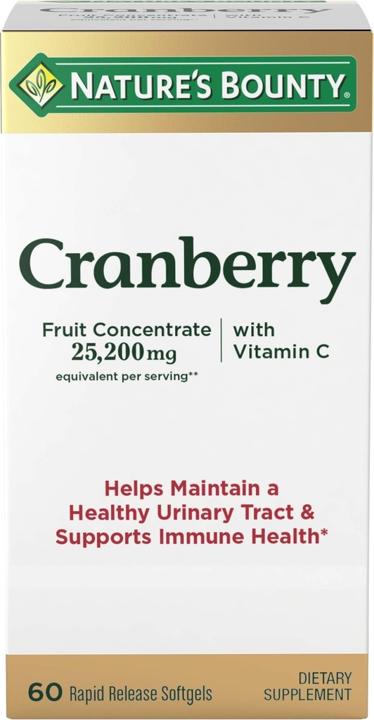 Suplemen Diet Cranberry Nature, Support Uriner Trakte dan Imune Health, Softgels, 25.200 Mg, 60 Ct