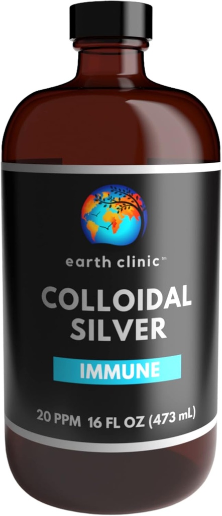 Klinik Bumi ® Colloidal Perak 20 PPM, 16oz (473mL), Large Amber Glass Bottle - Dukungan Imune
