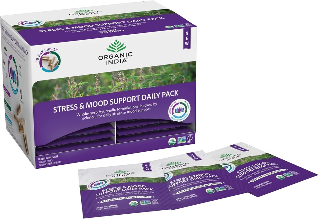 Organik India Organik Stress & Mood Dukung Kotak Packs Harian, 6 CT