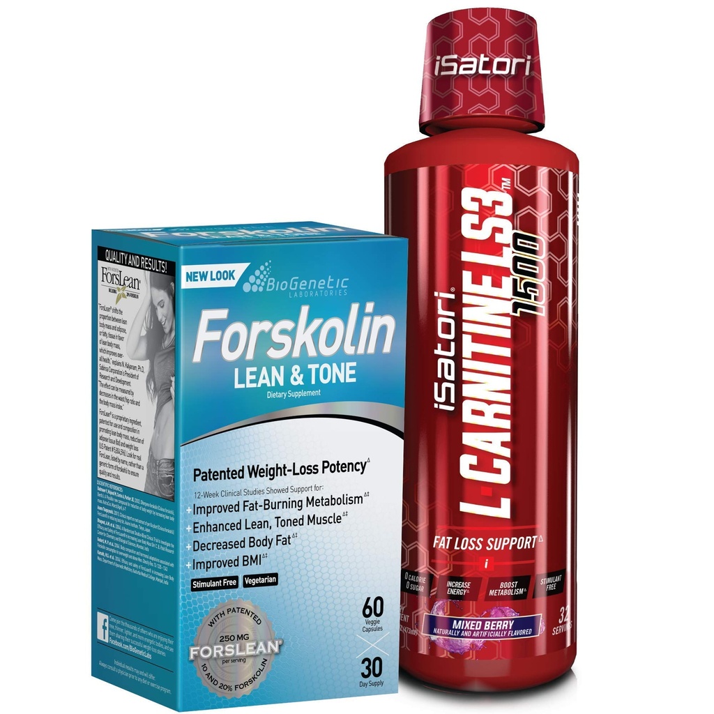 iSatori L- Carnitine LS3 mixed Berry 1500mg (32 Servings) & BioGenetic Labs Forskolin Lean & Tone