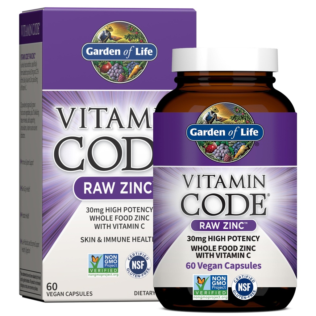 Suplemen Kehidupan Zinc 30mg Potensi Tinggi Raw Zinc dan Vitamin C Multimineral Suplemen, Vitamin Kode Vitamin Melacak Minamins & Programtes for Skin Health & Imune Dukungan, 60 Vegan Kapsul