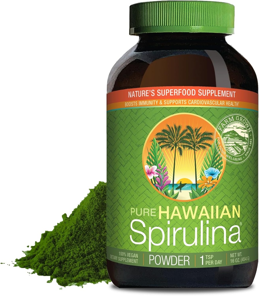 Nutrex Hawaii, Murni Spirulina Powder, Vegan, Supports Immune System, Heart, Cells and Energy, 16 Ounce