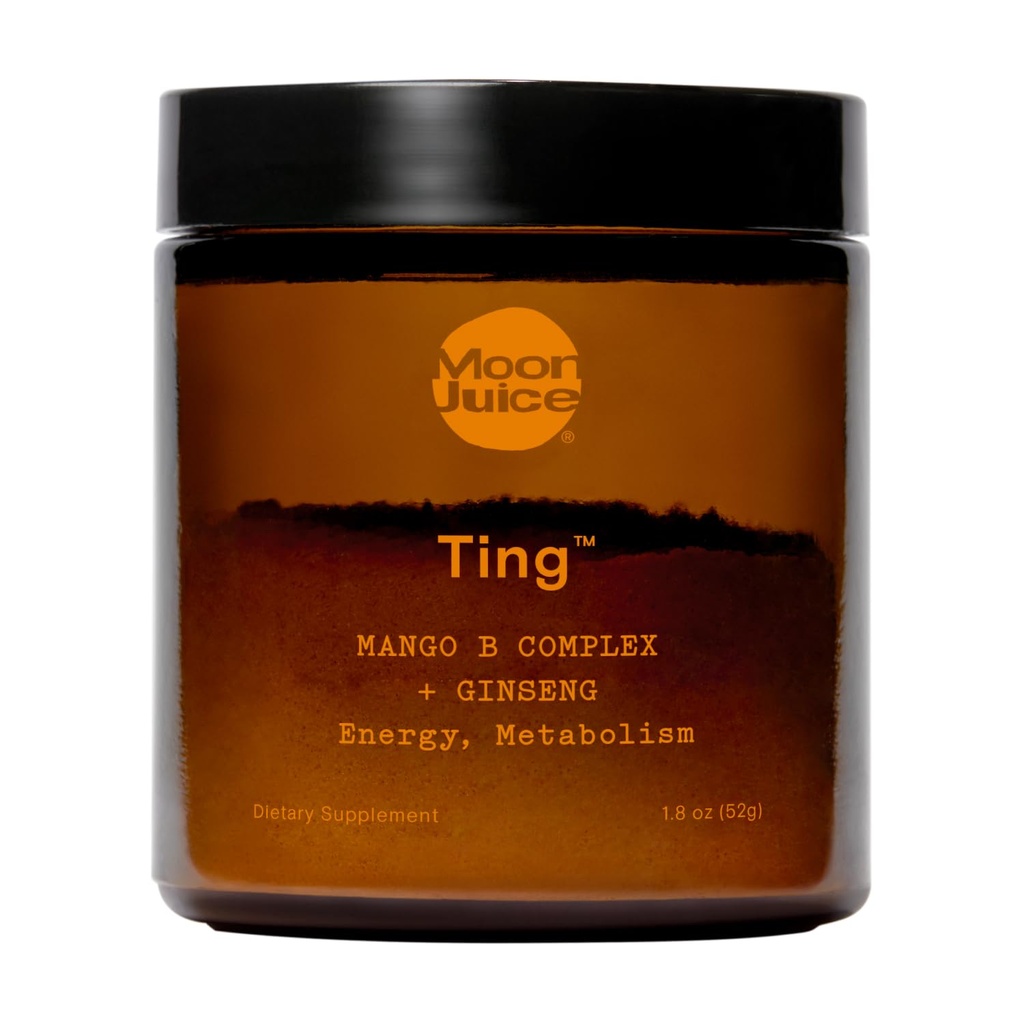 Moon Juice - Ting Mango Vitamin B Kompleks + Ginseng Suplemen - Jar (25 Hamba Gratis Kafeine, Metabolisme & Mood - Organik Tulsi & Guava - Test Partai ke-3 - Vegan & Non GMO - 1.7oz