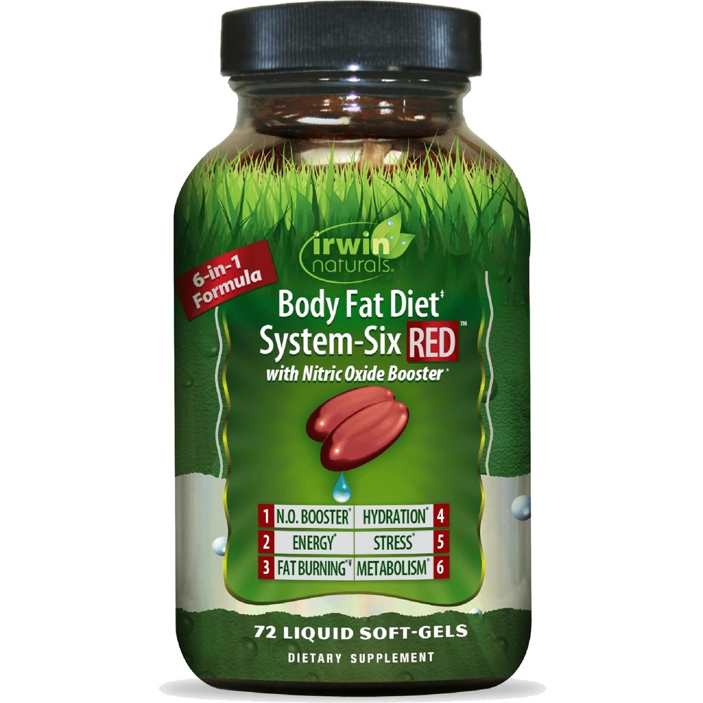 Irwin Body Fat Diet System- Enam RED - 72 Liquid Soft- Gels, 6-in- 1 Formula untuk Woight Management dengan Nitric Oxide Booster - 24 Total Pelayan