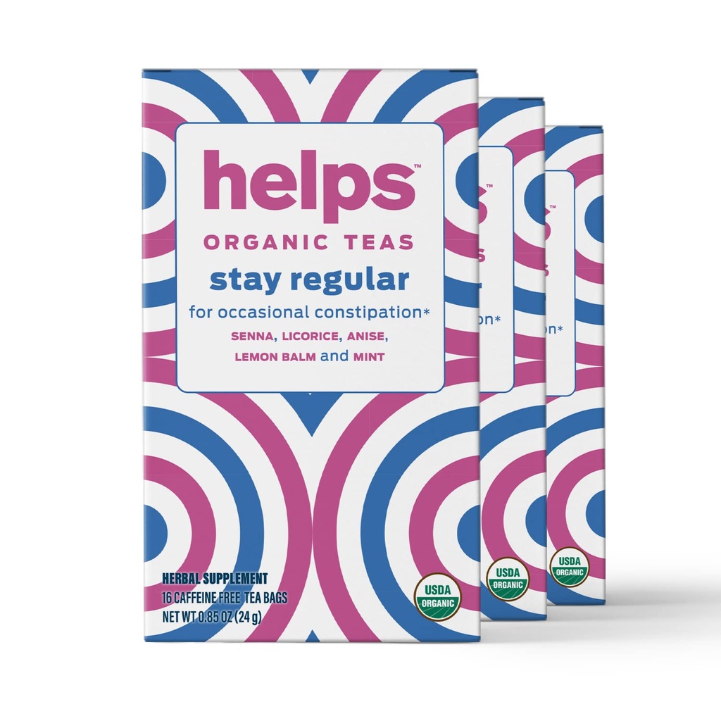 HELPS TEAS TEAS 124; Membantu Stay Regular Tea 124; Gencatan Organik Senna, Licorice, Anise, Lemon Balm dan Mint. Relieves Occasional Constipation 124; Laxative and Draining Effect: 124; Pack of 3