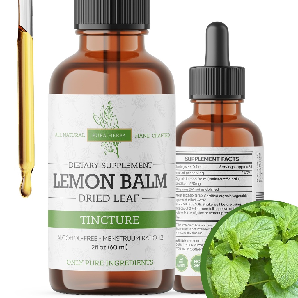 Lemon Balm Tincture - Alcohol- Free 124; Melissa Officinalis Liquid Extract 126; Natural Calming & Sleep Dukung 124; Herbal Stress Relief - 2 oz