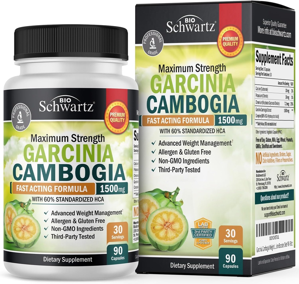 Garcinia Camigia Weight Loss Pills - 1500mg HCA Extract - Fast Acting Appetite Supresan - Fat Burner for Women to Help Loose Weight - Carb Blocker Metabolism Diet Pill - 90 Capsules