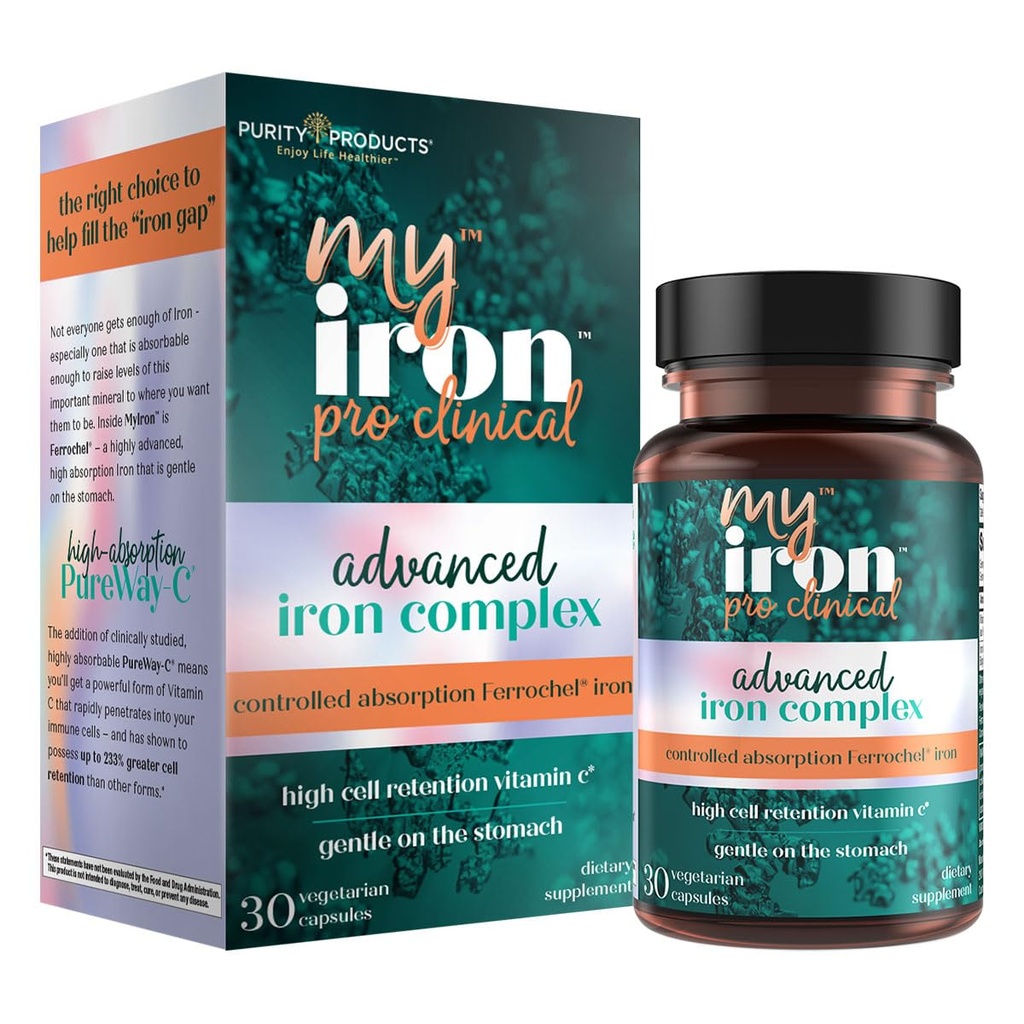 MyIron Proklinical by Grandness Products - Iron (Ferrous Bisglycinate Chelelate) + Vitamin C (PureWay-C) - Gentle on The Stomach - Controlled Absorpsi - Promes Healthy Blood Cells - 30 Count (1)
