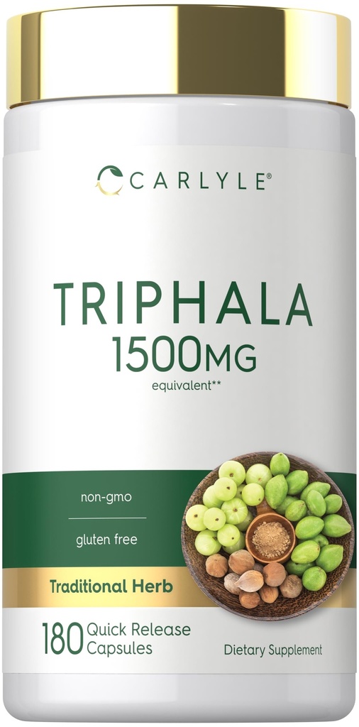 Carlyle Triphala Capsules 1500mg 124; 180 Count 124; Herbal Supplement 12.4; Non- GMO dan Gluten Free