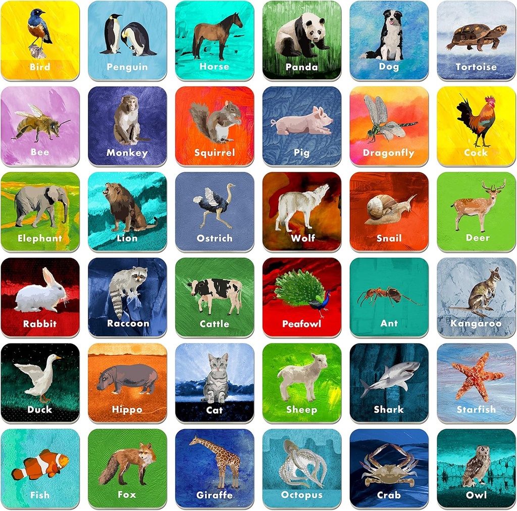 Hebayy 36 Pair Animal Matching Game Flash Cards Terhapus (Setiap Ukuran 2 "X 2")