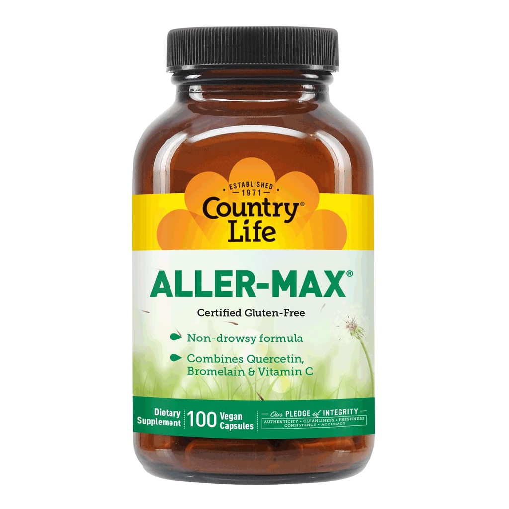 Country Life Aller- Max - Quercetin Suplemen dengan Bromelain - Imune Dukungan dengan Vitamin C, Zinc, dan Botanical Blend - Disertifikasi Gluten- Free, Vegan (100 Cacah (Paket 1)))