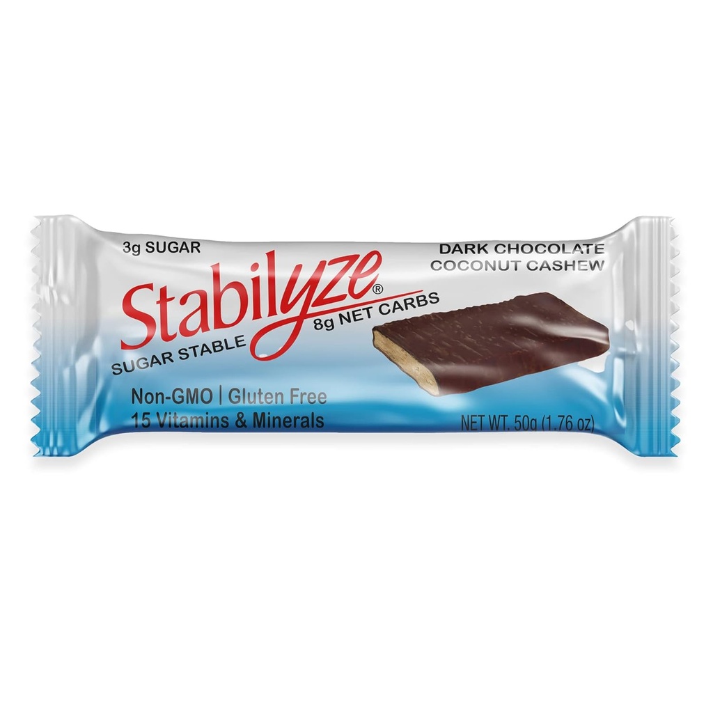 Stabilyze Nutrition Bars, Dark Chocolate Coconut Cashey, Keto Meal Replacement Bars dengan 15 Estivenity Vitamin & Minemens, Gluten Free, Non GMO, Low Carb Snacks, Individually Wrapped (12 Pack)