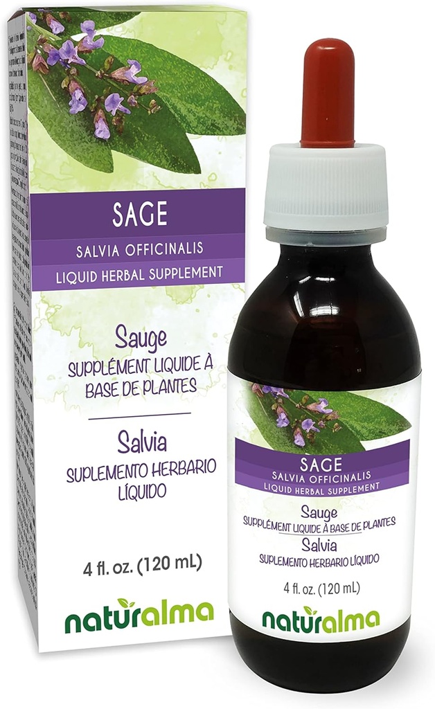 Naturalma Sage (Salvia officinalis) Leaf Alcoholture-Free - 4 fl oz Liquid Extract in Drops - Herbal Supplemen - Vegan