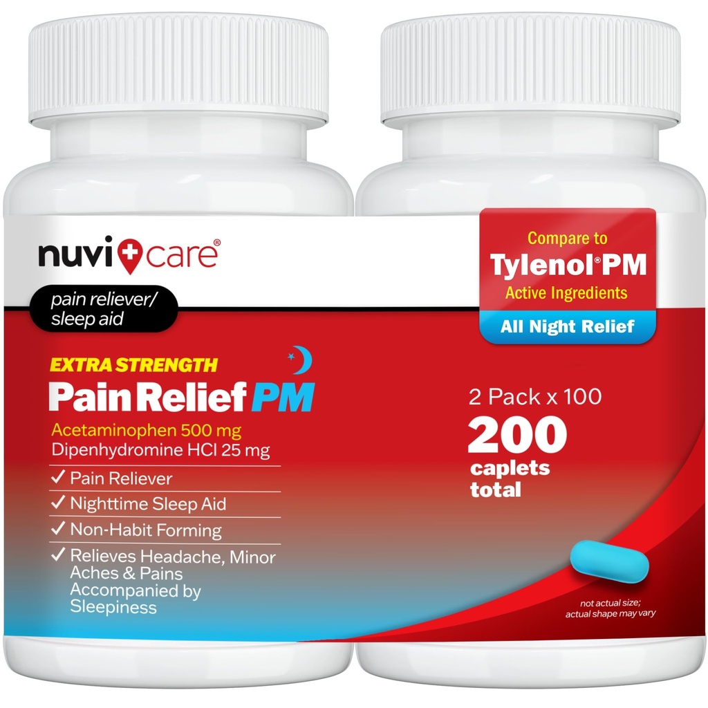 Extra Power Pain Relief PM - Acetaminopren 500mg & Diphenhydramine 25mg - Compare to Tylenol PM Extra Strange Aid - Dimaked PM Pain Reliever for Nighttime Aches & Pains (100 Tablets)