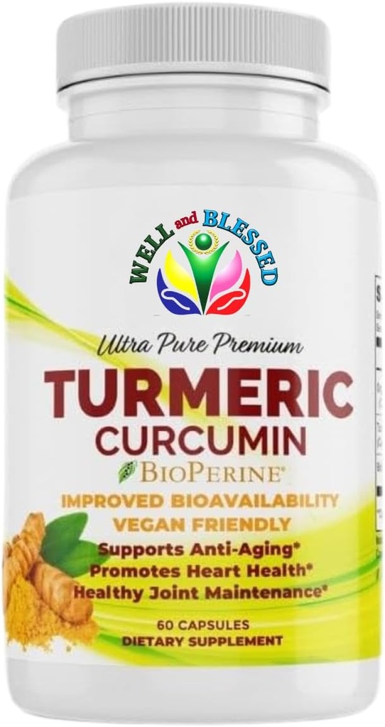 Turmeric Curcumin Suplemen dengan BioPerine - 60 Kapsul - Ekstrak Root Turmeric Organik - Vegan Friendly, Enhanced Absorpsi, Daily Joint and Heart Support