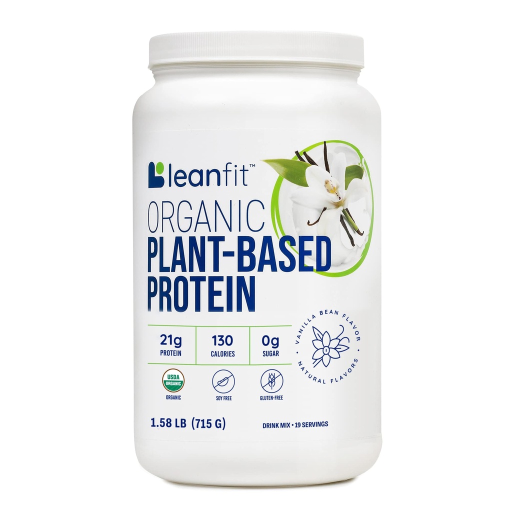 LeanFit Organic Plant - berbasis Protein Powder, Natural Vanilla Flavor - Vegan, USDA Organic Certifikasi, Soy- Free, Gluten- Free, Dairy- Free, Non- GMO - 21g Protein, 19 Pelayan, 1.58 Pound Tub