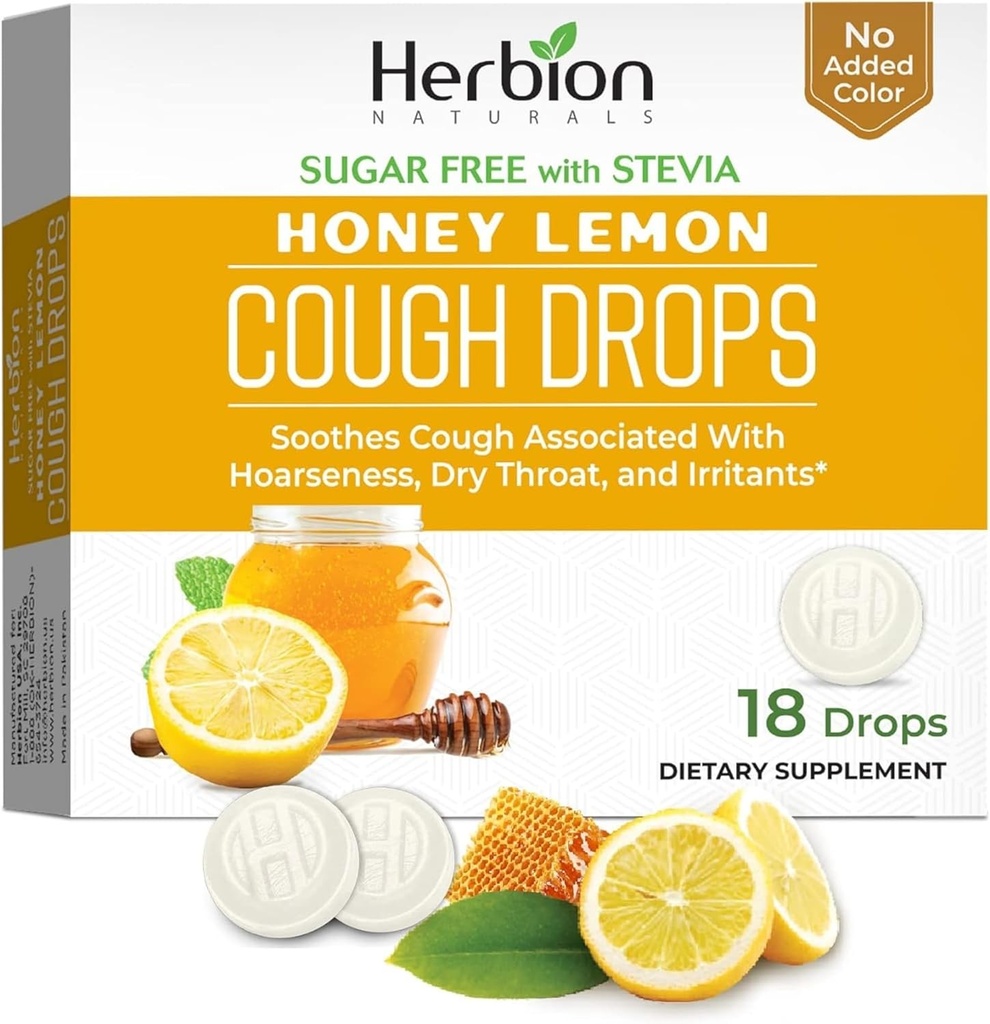 HERBION IRAS Cough Drops, Sugar- Free with Stevia, Dietary Suplemen, Soothes Cough, for Dewats & Children Over 6 Years, 25 Drops Each (18 Count (Paket 1), Honey Lemon)