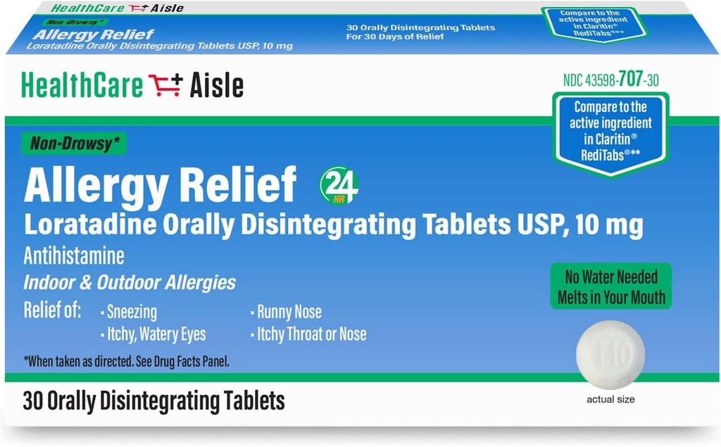 HealthCareAisle Relief Allergy - Loratadine 10 mg Orally Disintegrate Tablet USP - 30 Tablet - Original Prescription Strength Allergy Medication, 24- Hour Relief