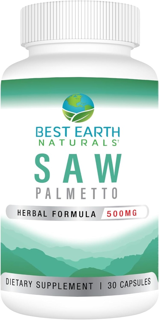 Best Earth Nacials Saw Palmetto 500 mg to Dukung Hair, Prostate, Urinary Trakte 30 Count