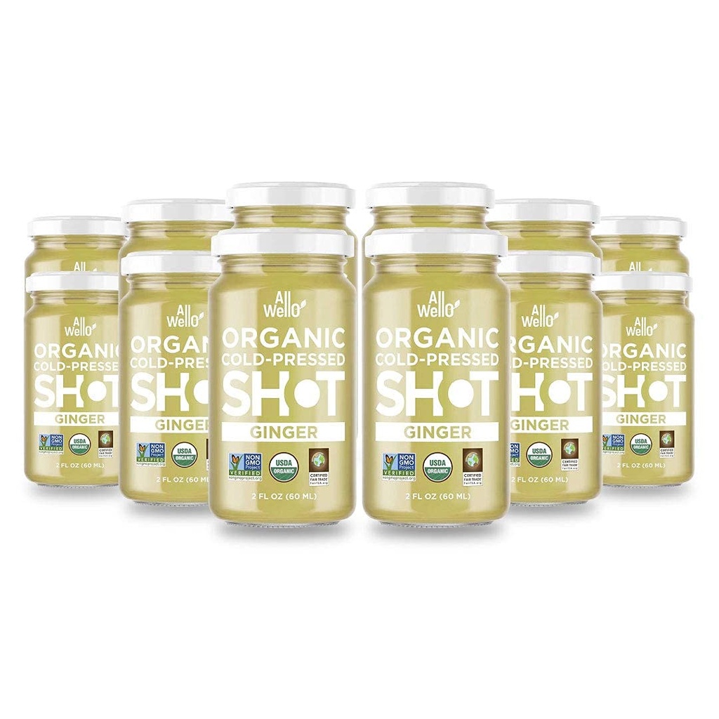 ALLWELLO Cold- Menekan Ginger Shot, 60 mL, USDA Organic Ammunie Booster dengan Nature-RAL 124; 12 Units per kasus (12 Pack)