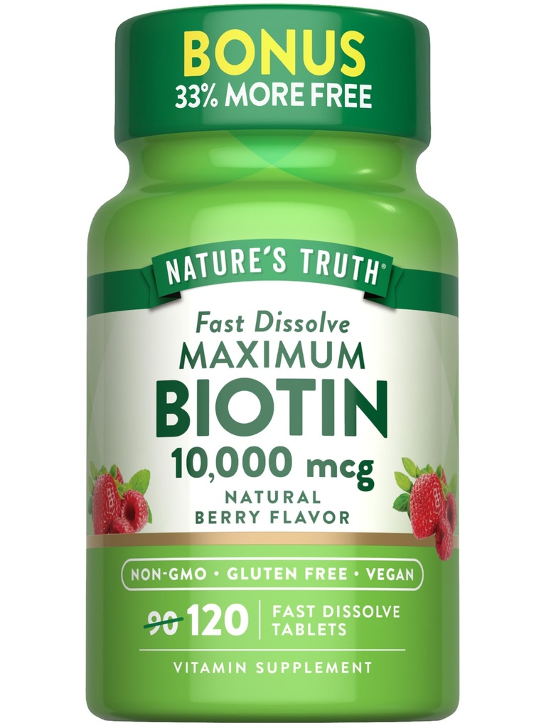 Nature 's Truth Biotin 1000mcg 124; 120 Fast Dissolve Tablets 124; Maximum Power 124; Natural Berry Flavor 124; Vegan, Non-GMO & Gluten Free Suplemen