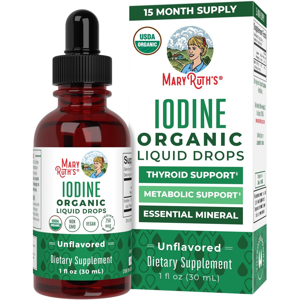 MaryRuth Organics Liquid Iodin Drops 126; Potasium Iodide 124; 1 Tahun Suply 124; 444. Servings Atter4; Thyroid Health 124; USDA Organik 124; Vegan 124; Non-GMO 124; Gluten Free 124; 1 Fl Oz
