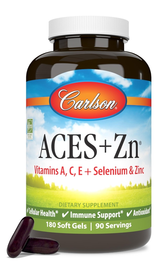 Carlson - ACES + Zn, Vitamin A, C, E + Selenium & Zinc, Cellular Kesehatan & Imune Dukungan, Antioksidant, 180 Softgels