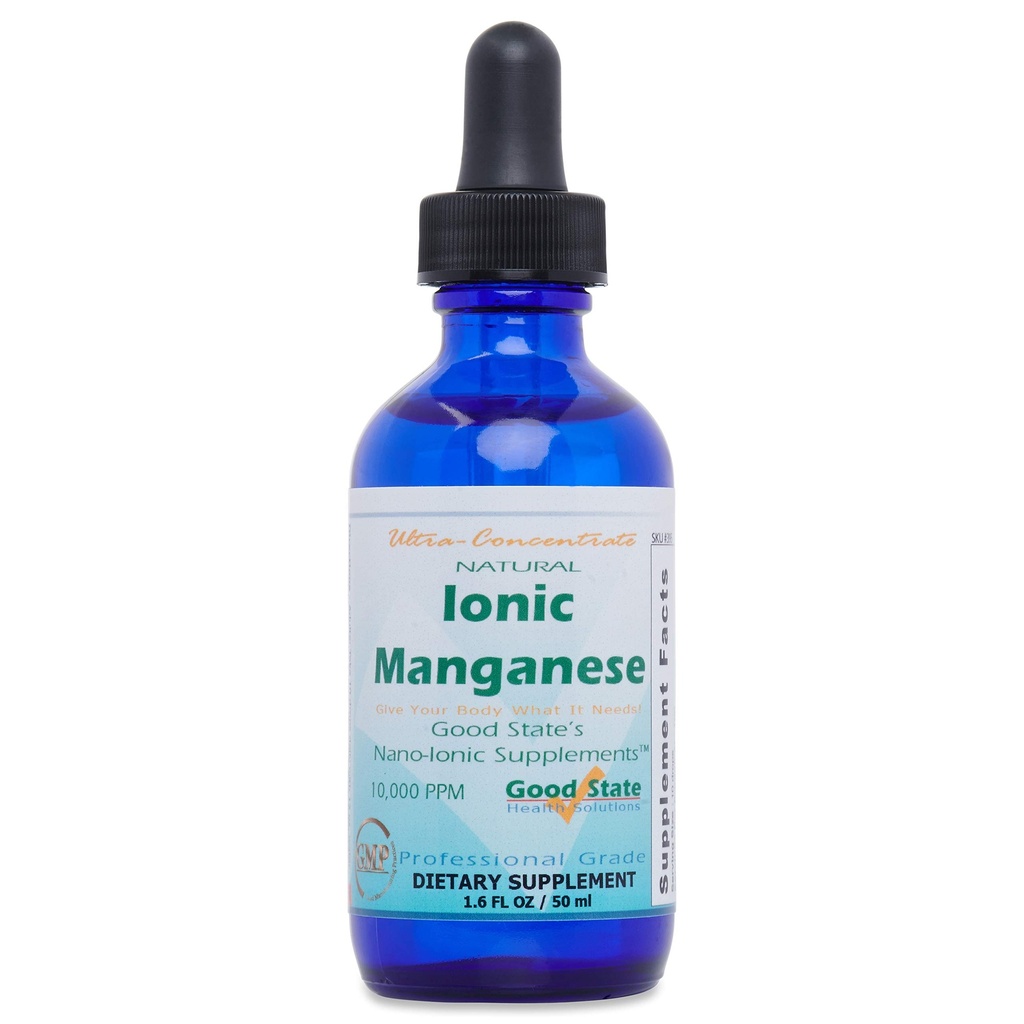 Negara yang baik 124; Natural Ionic Manganese 124; Liquid Konsentrat 124; Nano Sized Mineral Technology 124; Professional Grade Dietary Supplemen 124; 1.6 Fl oz Bottle (50 mL)
