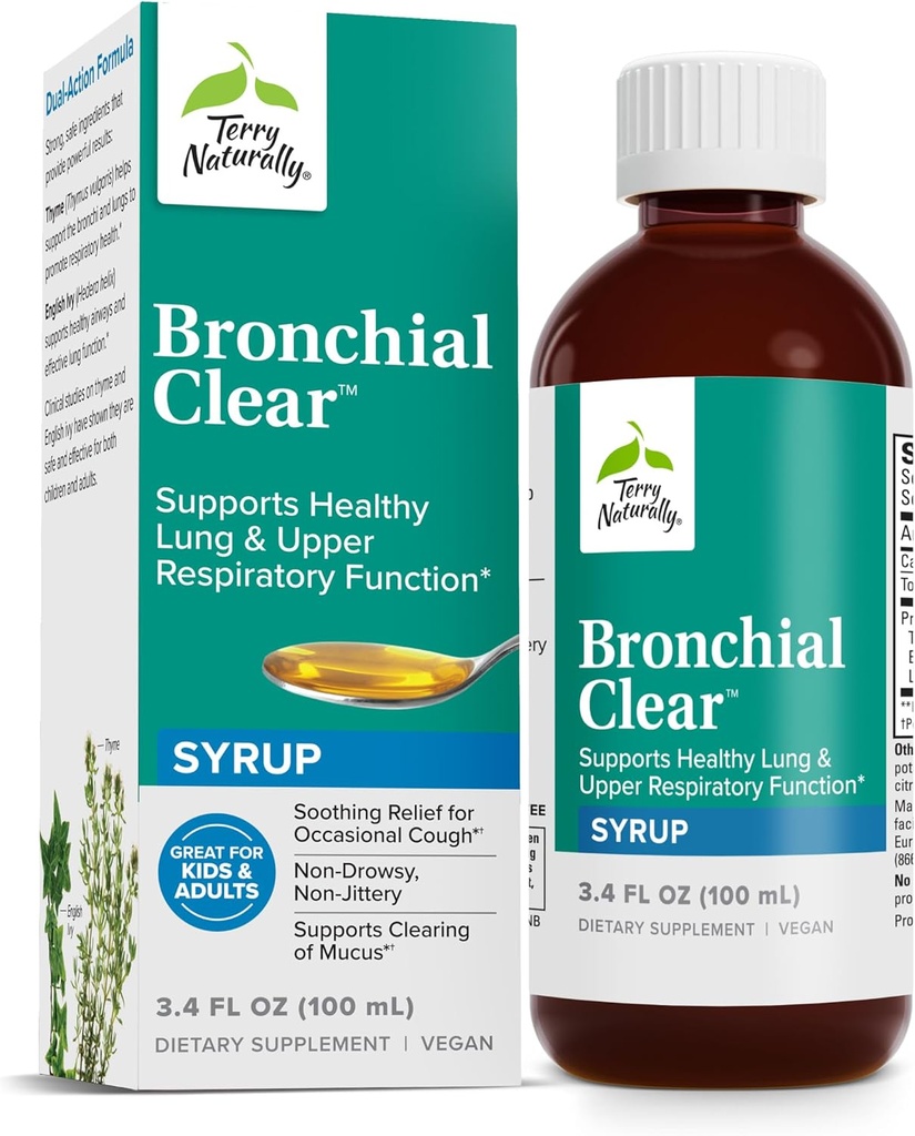 Terry Alami Bronchial Clear Liquid - Dukungan Repiratory untuk Kesehatan Bronchial & Lung - Dukungan Bronchial untuk Kesehatan Lung Dukungan Untuk Dewasa & Anak-anak - 3.4 lf oz