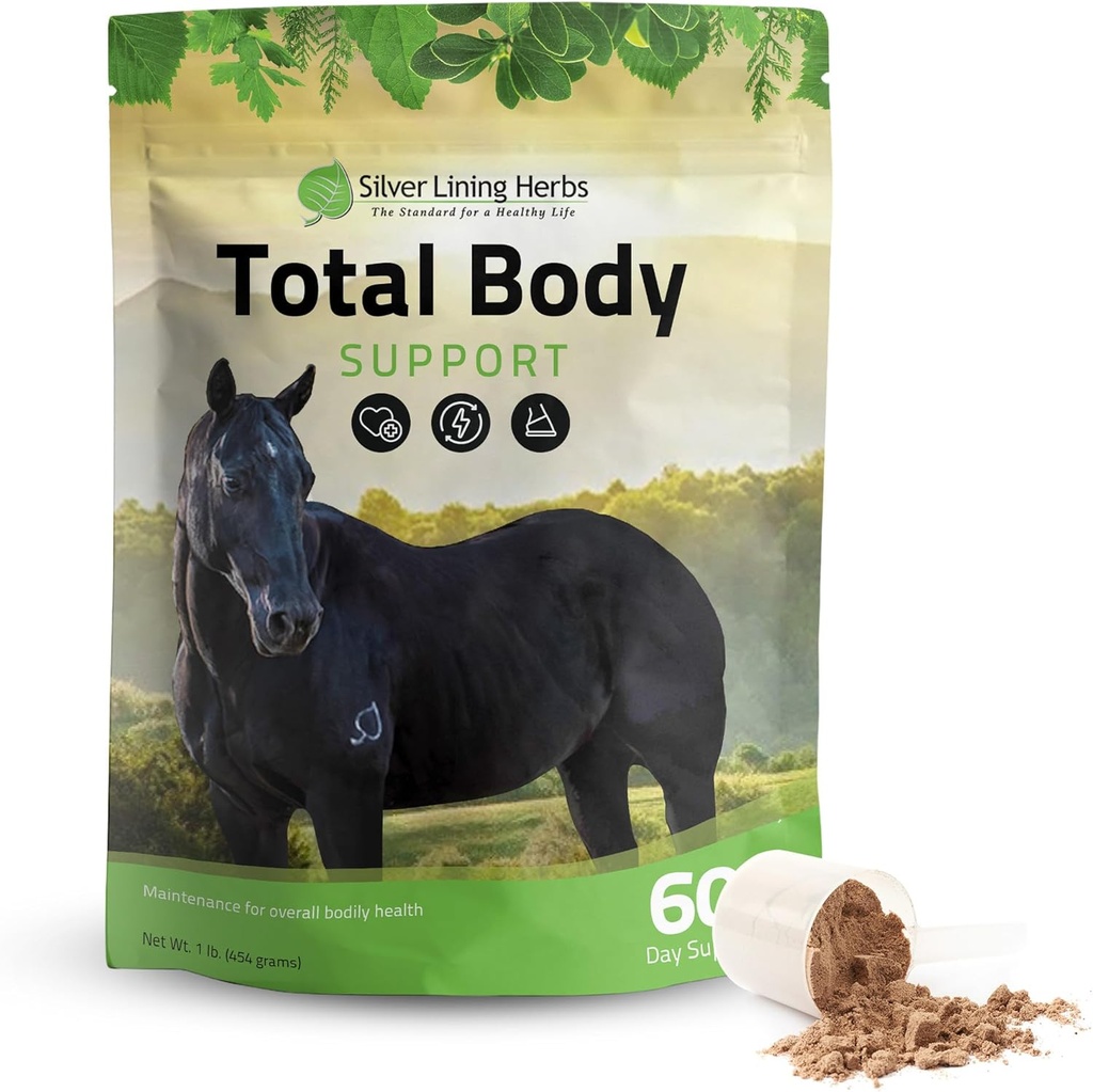Persediaan Kuda Body Total Persediaan Silver Lining untuk Mental & Overall Health - memroses Better Skin & Healthy Coat for Horses - Natural Herbal Equitionity Horse Supplemen 1 Lb Bag