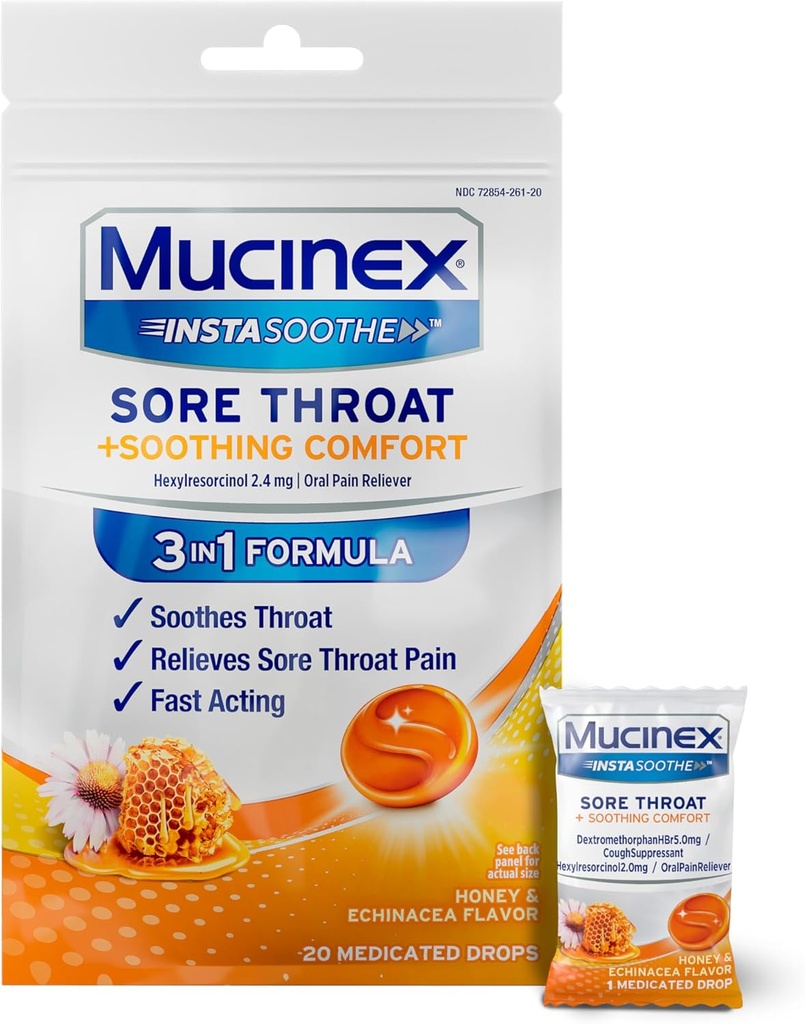 InstaSoothe Drops Manuka Honey dan Echinacea Sore Throat Day 20 Count