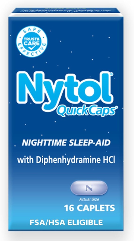 Nytol Quick Caps Nighttime Sleep Aid, Membantu Anda Fall Asleep Fast, 16 Caplets