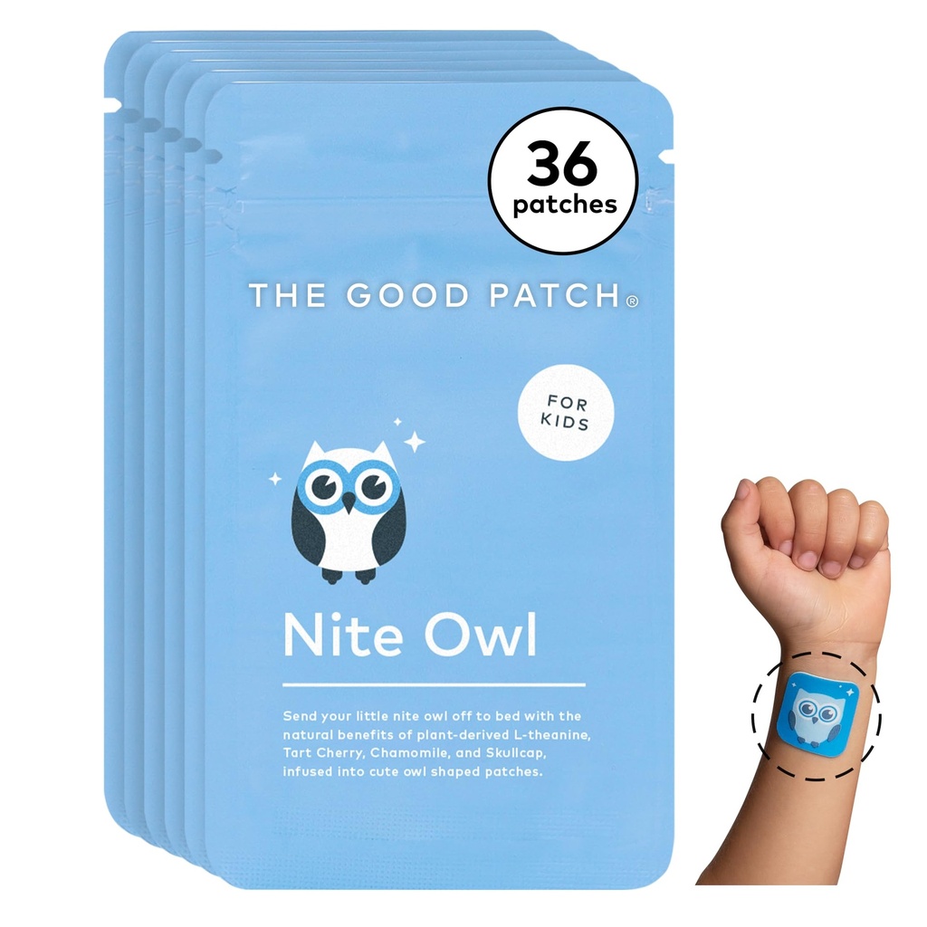 Patch Good Patch Nite Owl, Dukungan Natural Sleep Patch untuk Kid Bedtime dengan Tart Cherry, Chamomile, dan Skullcap, Pembangkit Tanaman, Diperlambat Pelepasan (36 Total Patch)