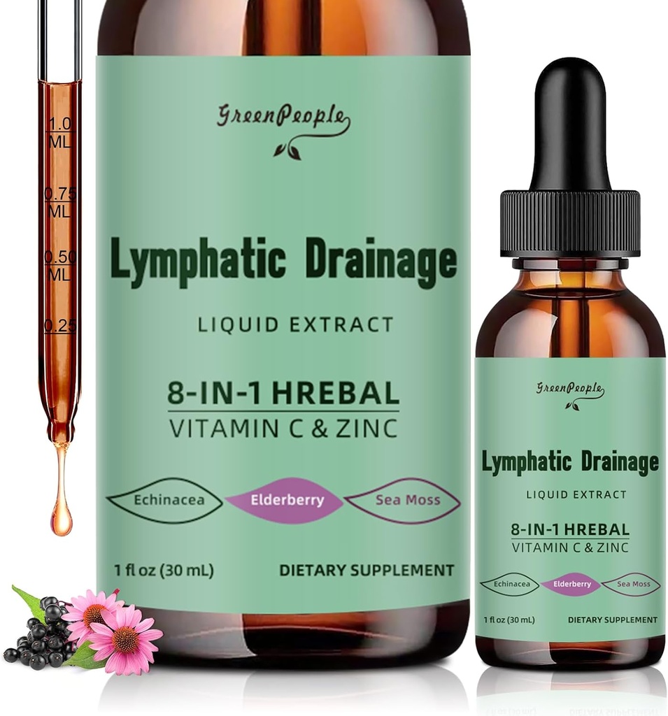 Tambahan Lymphatic Limphatic Drainage - 10-in- 1 Lymphatic Cleanse Suplement w / Echinacea, Cleavers & Burdock Root - Imune Dupport, Cleanse & Detox - Advanced Absorpsi lanjut, NON-GMO (1 fl oz, 2 Pack)