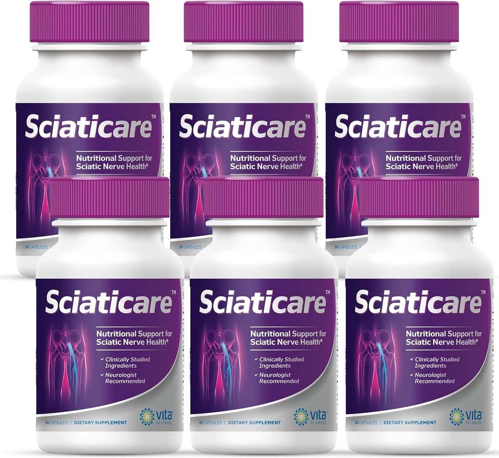 Vita Sciaticare Nerve Soothing Suplemen Vitamin dengan Formulir RALA 40X Kekuatan, NOT Synthetic Alpha Lipoic Acid (ALA) - Lower Lumbar Sciatica - 60 Count (Paket 6)