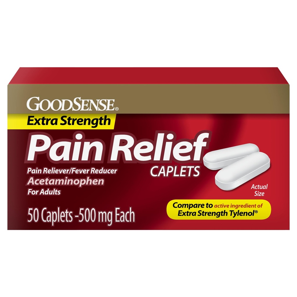GoodSense Ekstra Kekuatan Relief Pain, Caplet Acetaminophen, 500 mg, 50 Count