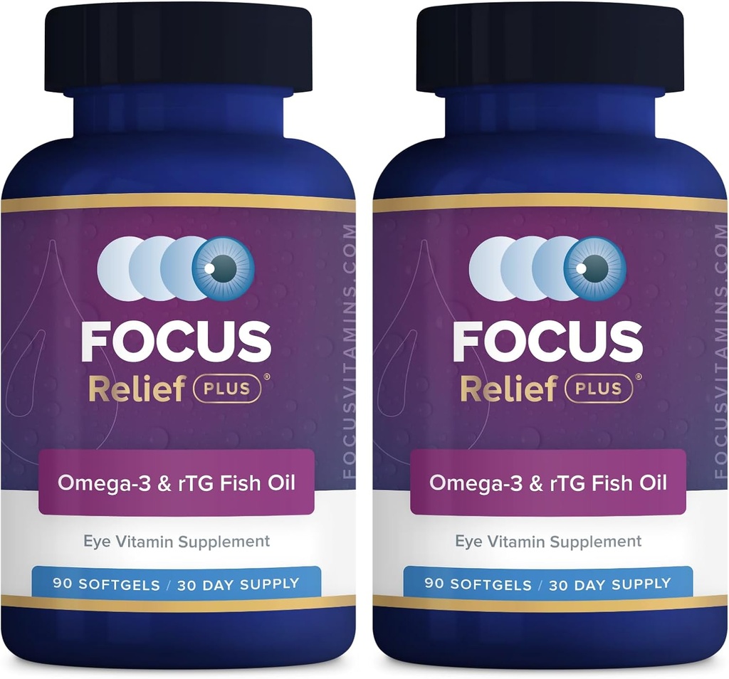 Relief Fokus Ditambah Formula Dry Eye (180 ct. 60 Hari Supply) Tambahan Omega 3 - Dry Eye Relief Suplemen - Omega 3 Ikan Oil