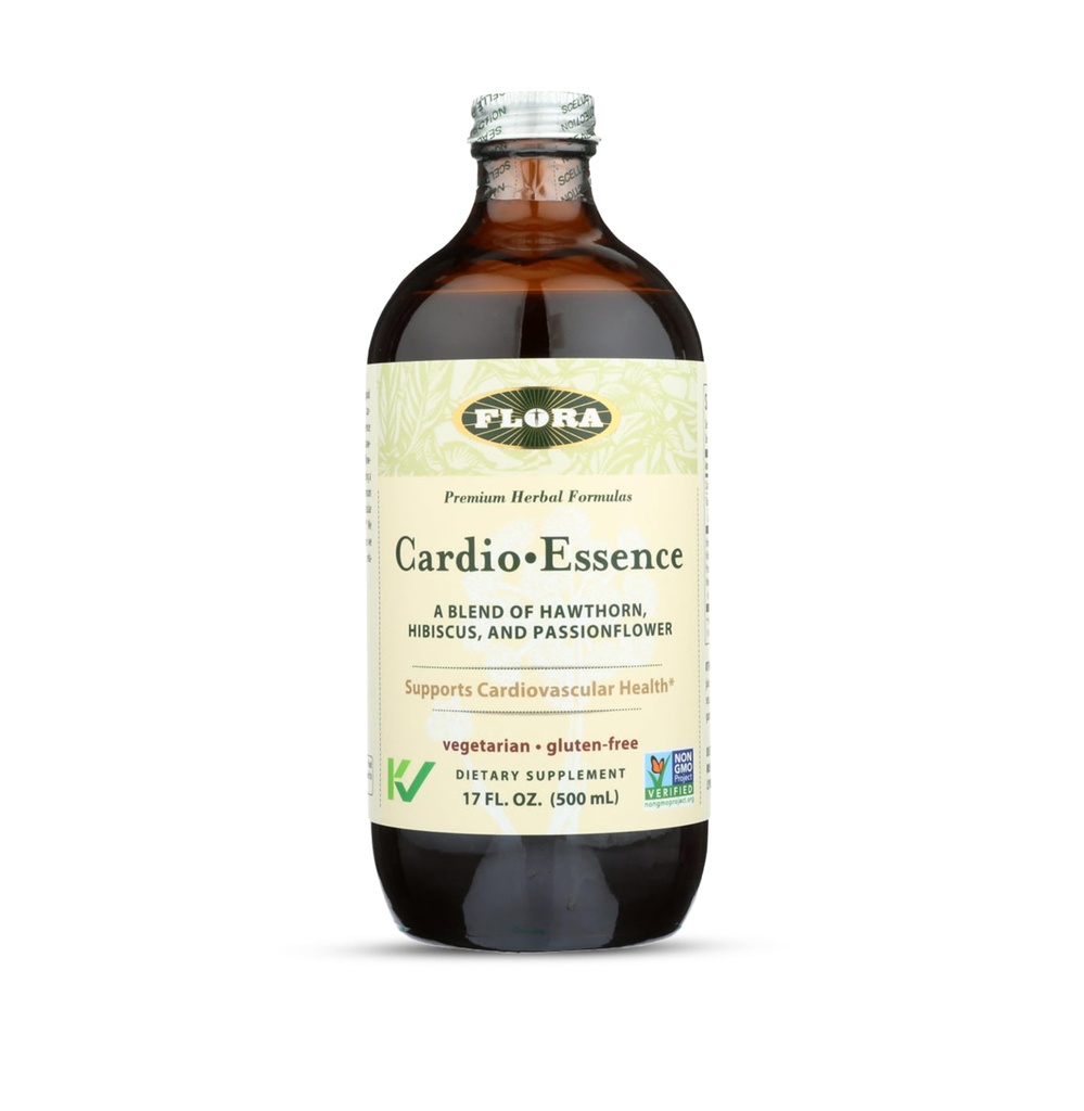 Flora - Cardio- Essence, Relaxing Blend dari Hawthorn, Hibiscus & Passionflower, Vegetarian, Gluten Free Daily Tonic, 17- flas. Botol Kaca