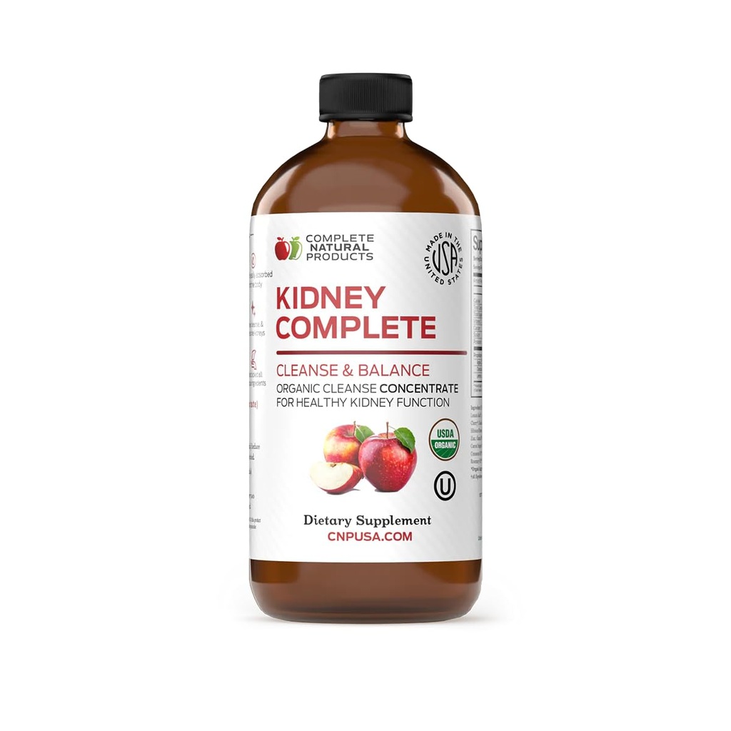Lengkap Natural Kidney Complete - Liquid Dietary Supplemen untuk Ginjal, Cleanse, dan Detox dengan Apple Cider Vinegar, Lemon, Organic Chanca Piedra, Beet, Citric Aciid, Vitamin C, & More - 12oz