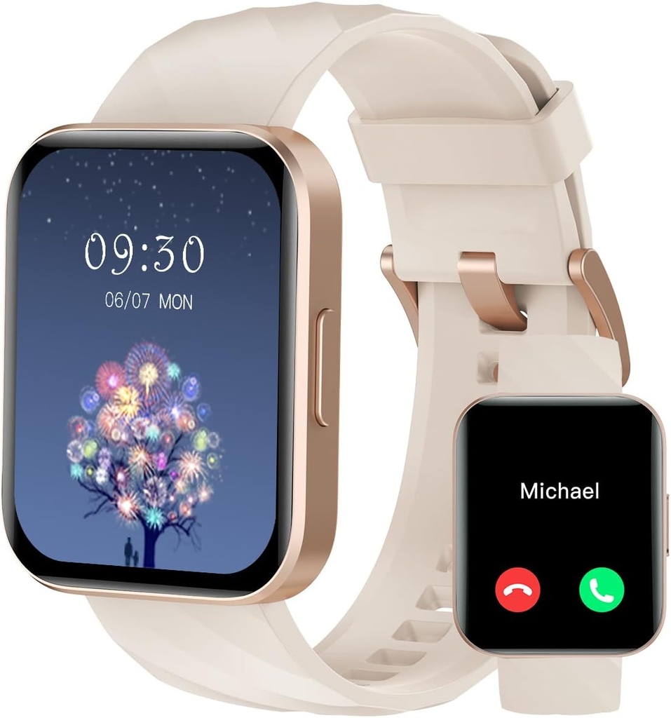RAIDEN Smart Watches for Women (Answer / Make Calls) Compatible with iPhone / Android Phones, 1.85 "HD Screen Fitness Heart Tracker Monitor 100 + Sports Tracker Watch Waterproof (Milky White)