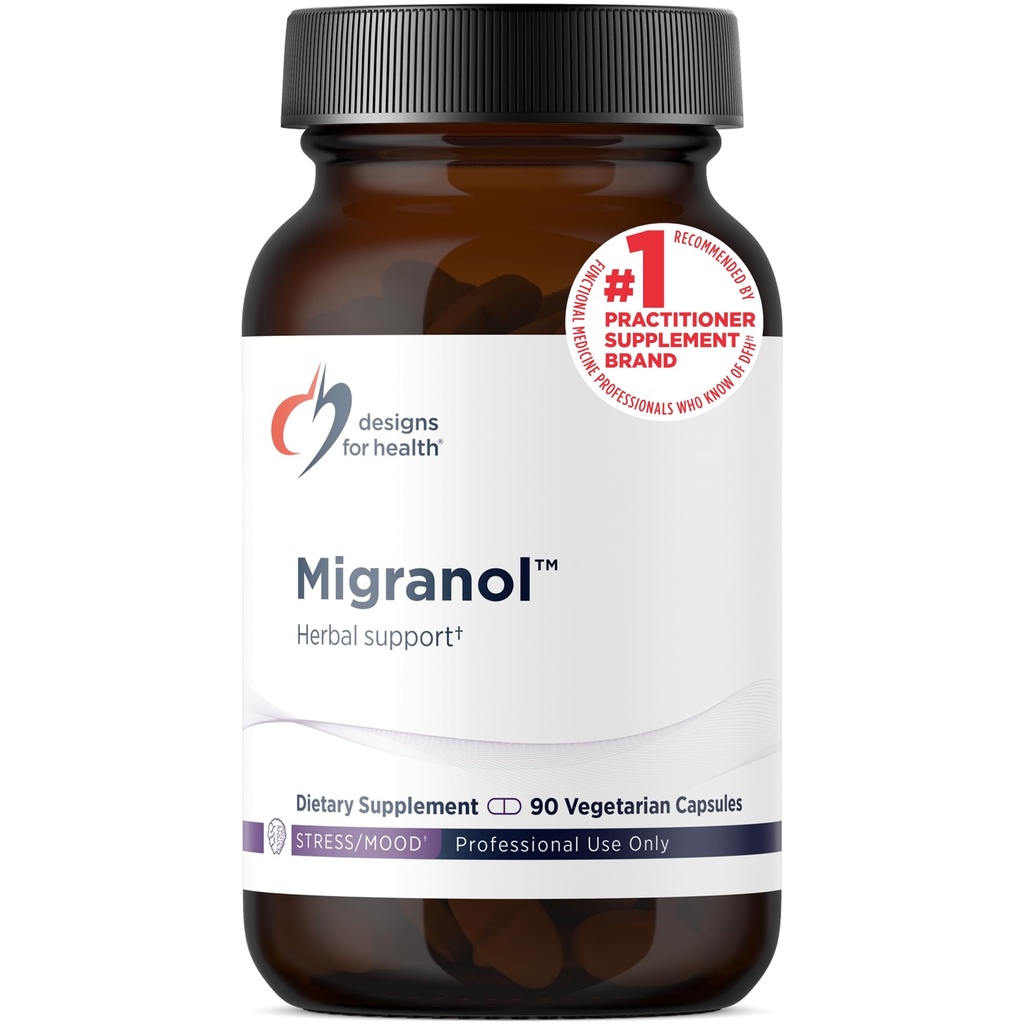 Design untuk Kesehatan Migranol - Feverfew Suplemen dengan Magnesium Malate, Curcumin (Turmeric) Ekstrak, Rosemary + B2 Riboflavin - Non-GMO + Gluten Bebas (90 Capsules)